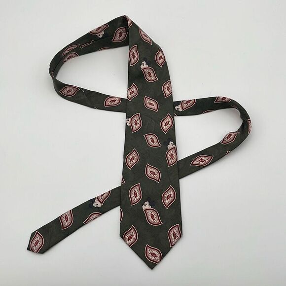 DISNEY ORIGINALS Men's Tie Mickey Mouse Silk Green Red Geometric Paisley Necktie - Picture 5 of 7